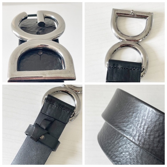 Dolce & Gabbana black leather gunmetal DG logo sleek minimalist belt - Picture 5 of 10